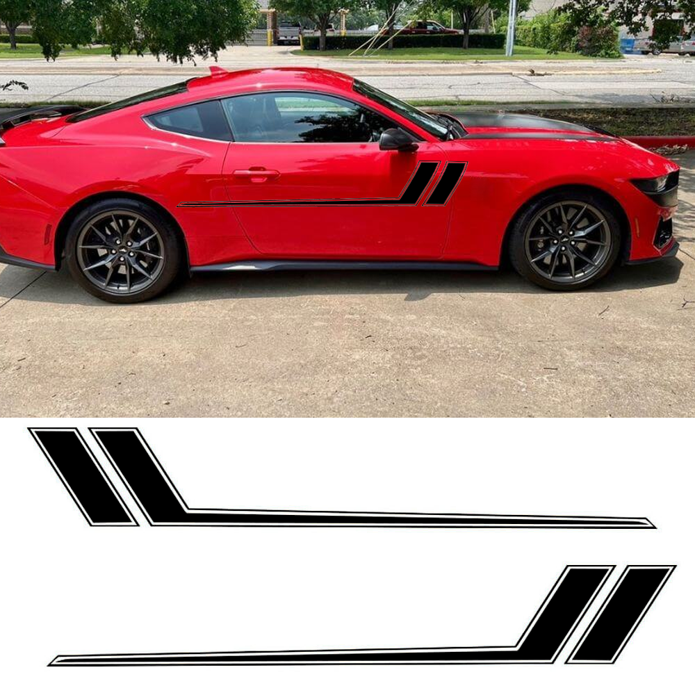 For Ford Mustang 2X Gloss Black Racing Side Door Fender Hockey Stripe Sticker