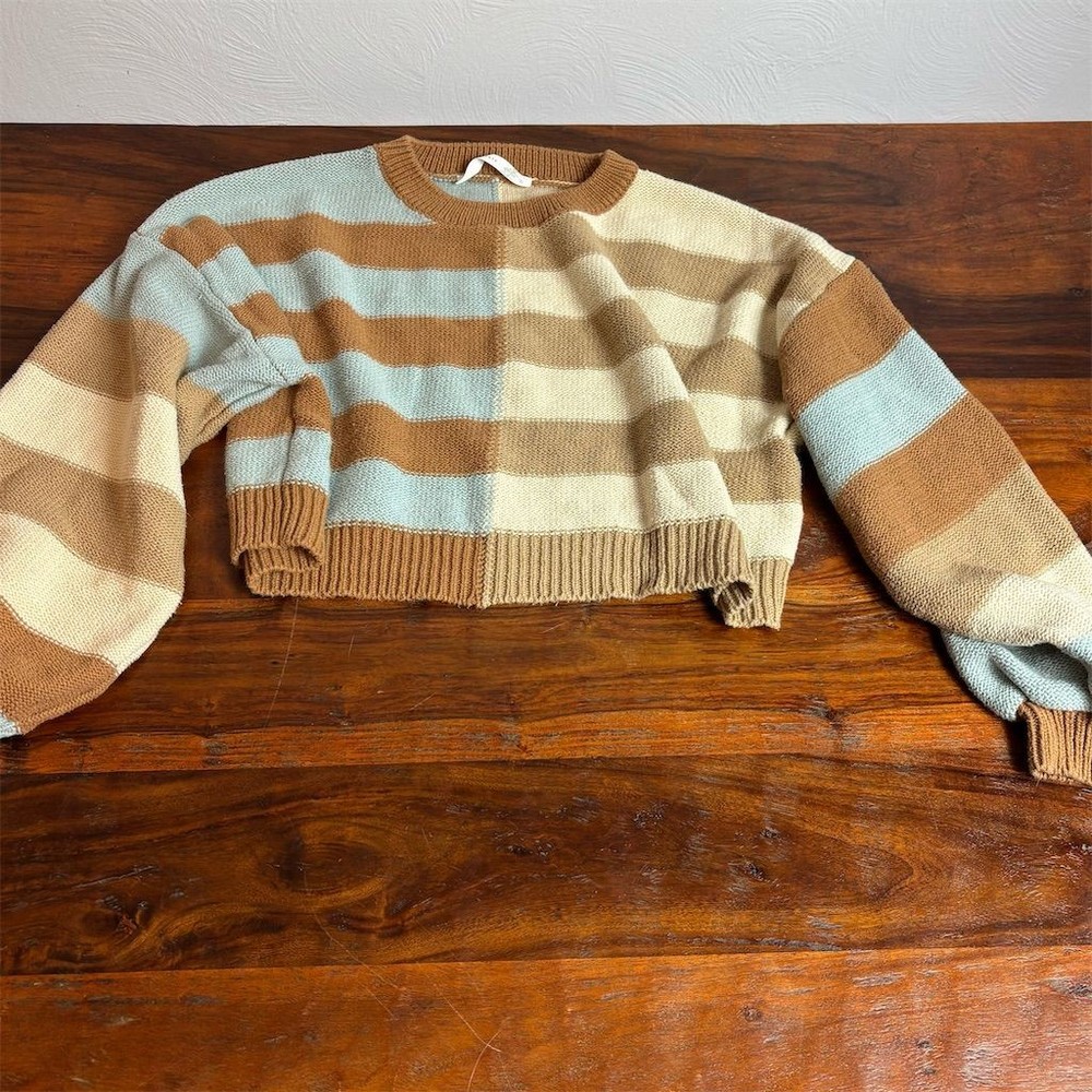 Altar'd State Women's Striped Colorblock Cropped Sweater Size S