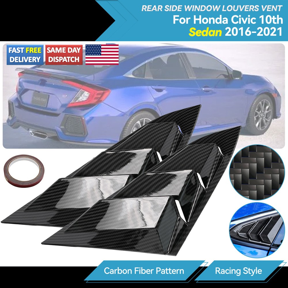 2x Quarter Window Louver Cover Trim For Honda Civic 2016+Side Vent Carbon fiber