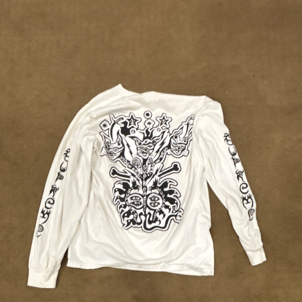 Supreme Men’s White Long Sleeve Graphic Cotton Jersey T-Shirt L