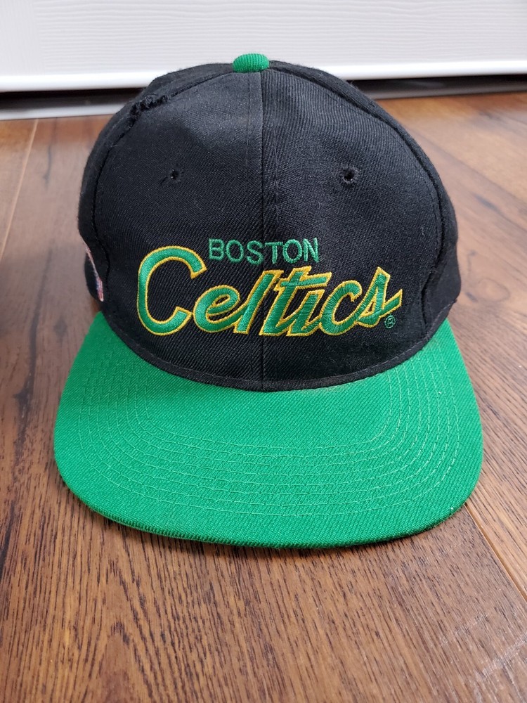 BOSTON CELTICS VINTAGE 90s SPORTS SPECIALTIES BLACK SCRIPT NBA WOOL SNAPBACK HAT