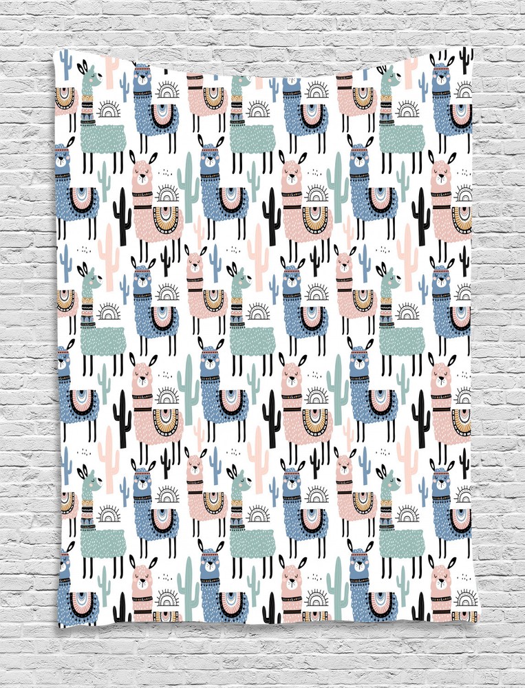 Llama Tapestry Children Cartoon Design Print Wall Hanging Decor
