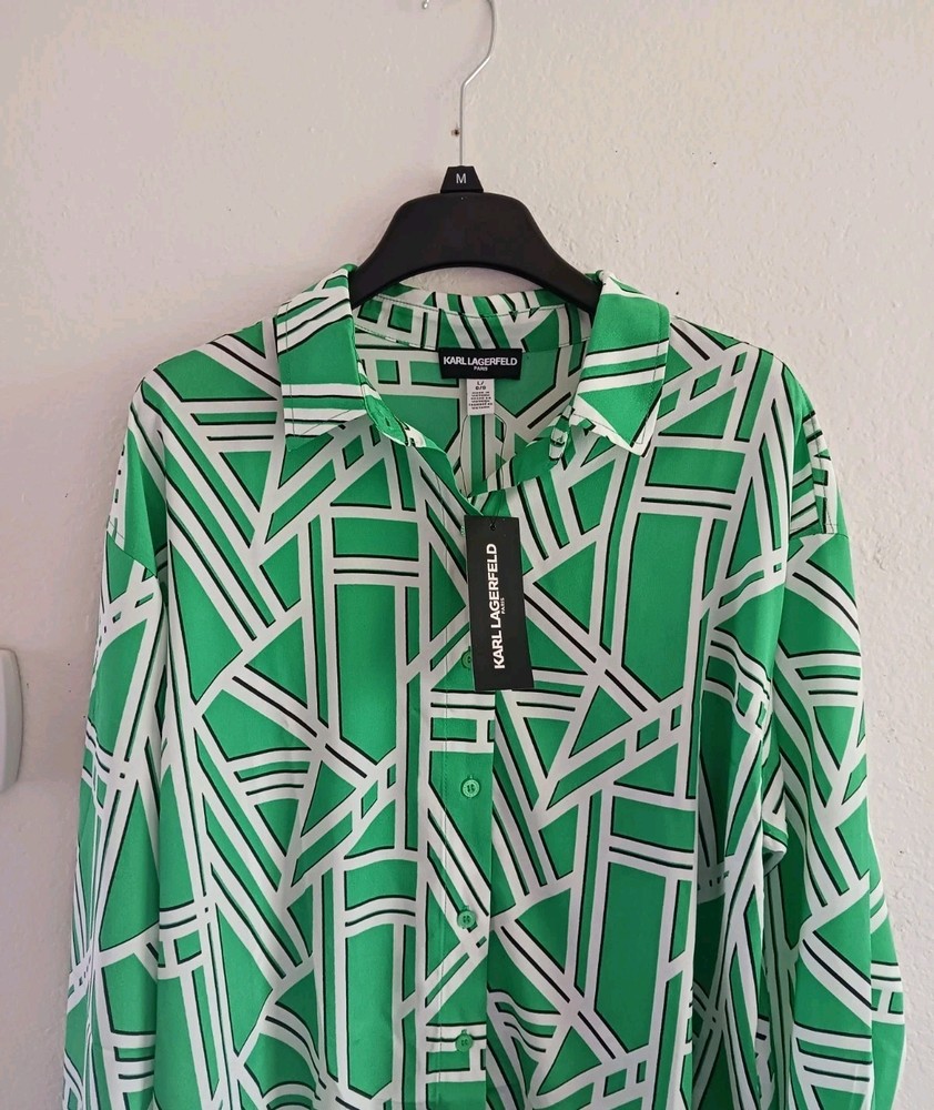 Karl Lagerfeld Paris Button-Down Bold Print Blouse Size L