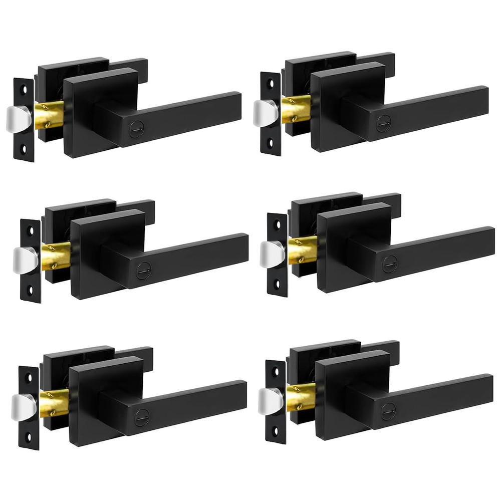 Privacy Door Levers, 6 Pack Matte Black Door Handles Bed and Bath Door Locks ...