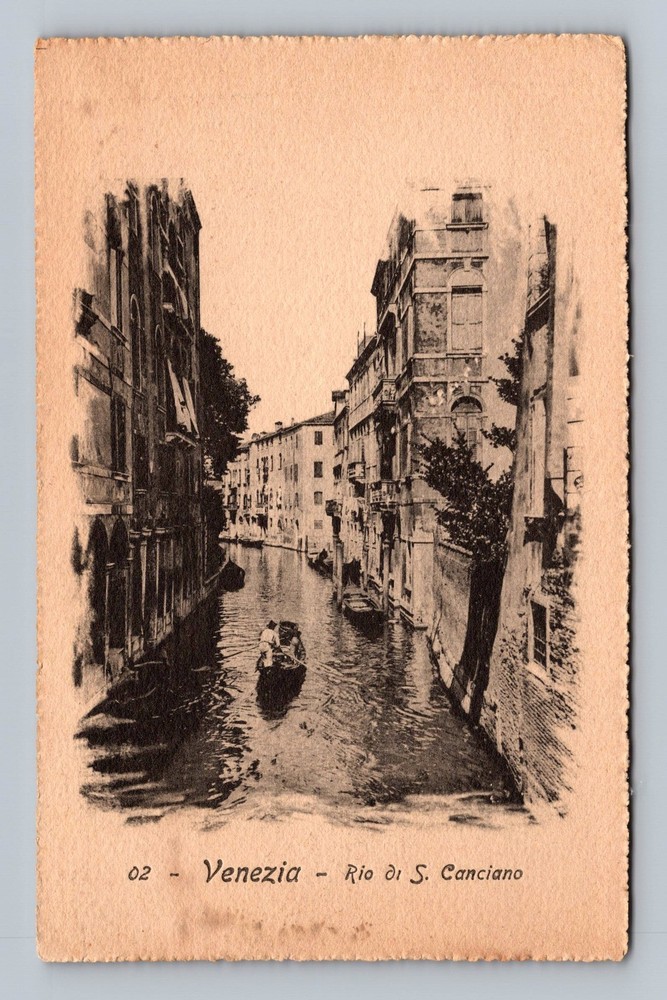 Italy- Venice Canal Homes & Gondola Souvenir Postal Old Card Vintage Postcard