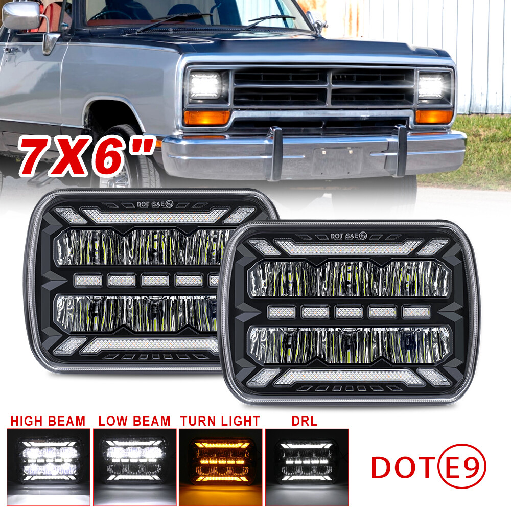 DOT 5x7 7x6 LED Headlights Hi Lo Beam for Dodge Ram W250 D250 D350 1981-1993