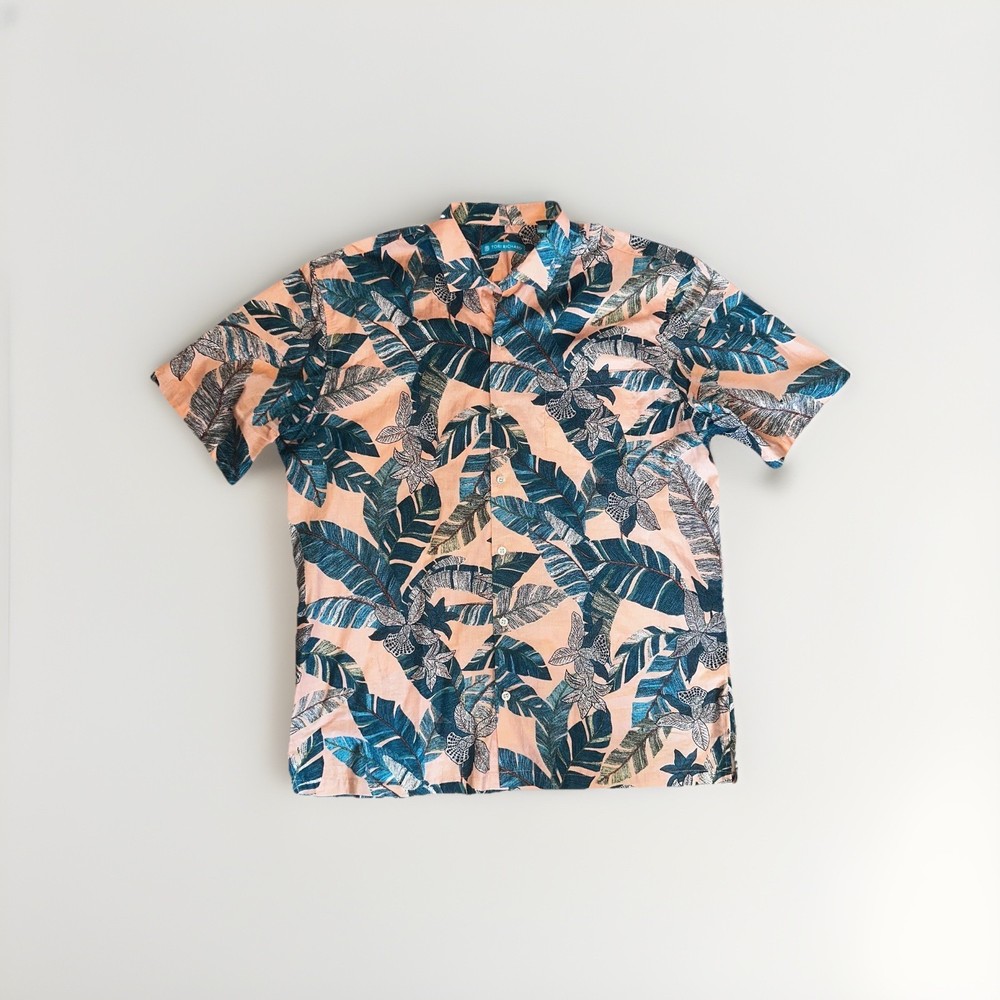 Tori Richard Men’s L Cotton Lawn Hawaiian Tropical Floral Button-Up Shirt Pink