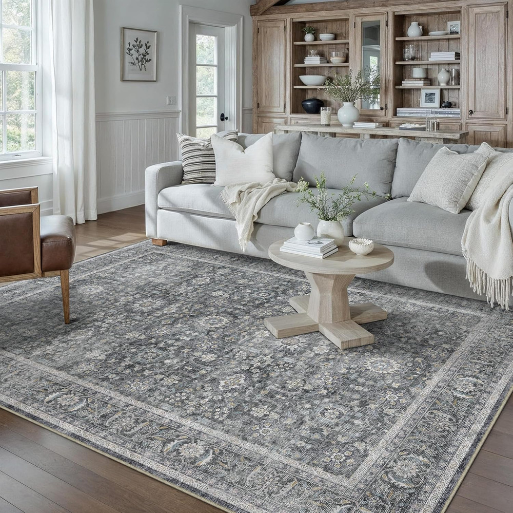 Blue 5X7 Area Rug Non Slip Vintage Living Room Distressed Machine Washable Carpe