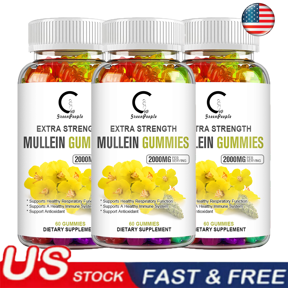 3X Mullein Leaf Gummies 2000mg Support Respiratory System Health Lung Cleansing
