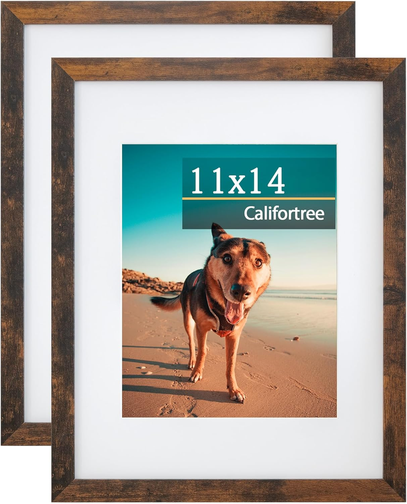 Fire Brown 11X14 Picture Frame - Can Display Photo 8X10 with Mat, Engineered Woo