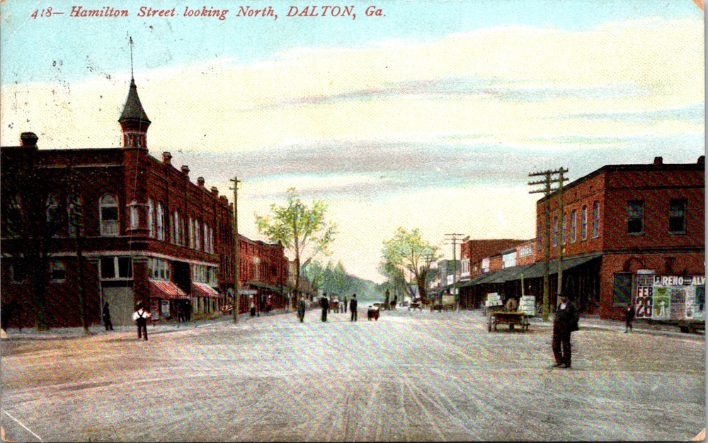 Dalton Georgia Hamilton St. Dirt Street Storefronts Horses Wagon Postcard  28069