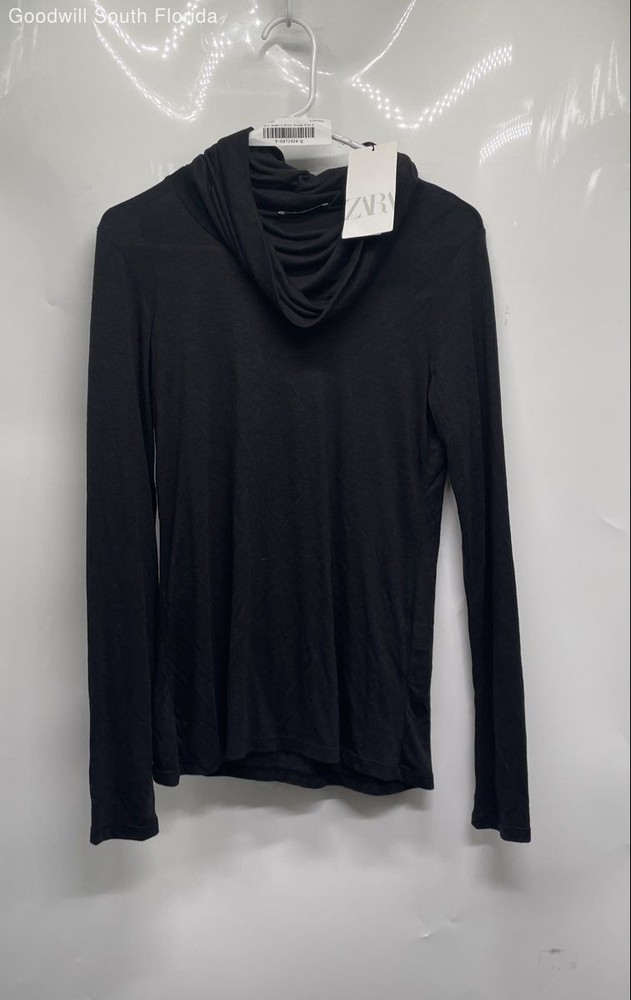 Zara Womens Black Long Sleeve Cowl Neck Blouse Top Size Medium With Tags