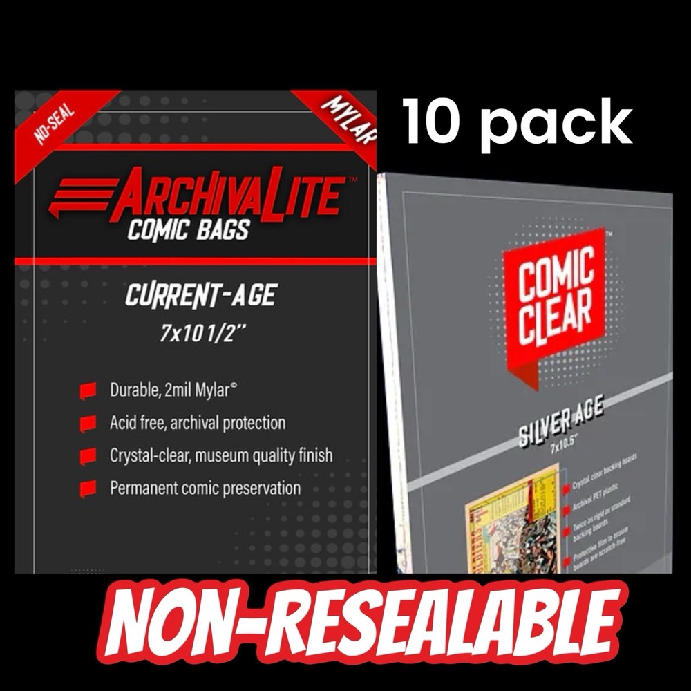 10 Pack Current Size Non-resealable 2mm Mylar Bags & Crystal Clear Boards