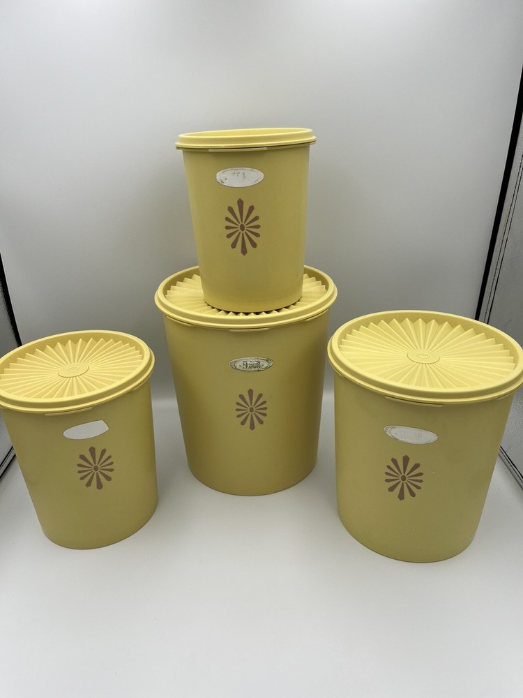 Tupperware Canister Set Servalier Nesting Golden Harvest Yellow Sunburst Vintage