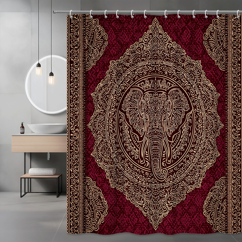 Boho Elephant Shower Curtain, Mandala Ornamental Graphic Print