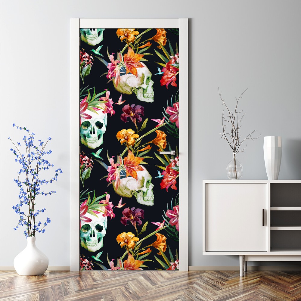 Dark exotic floral flowers Door covering Peel & Stick Self adhesive Decor