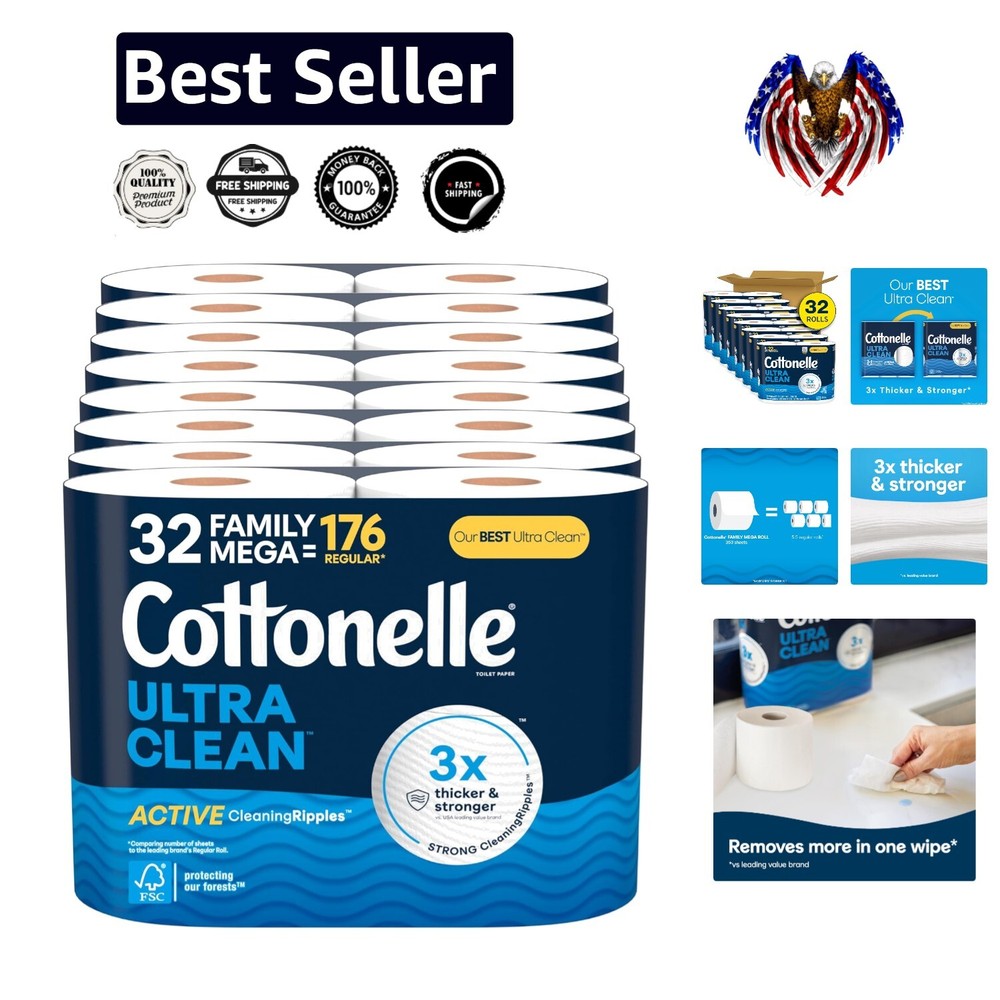 Complete Home Hygiene Solution: 32 Family Mega Rolls of Flushable Toilet Paper