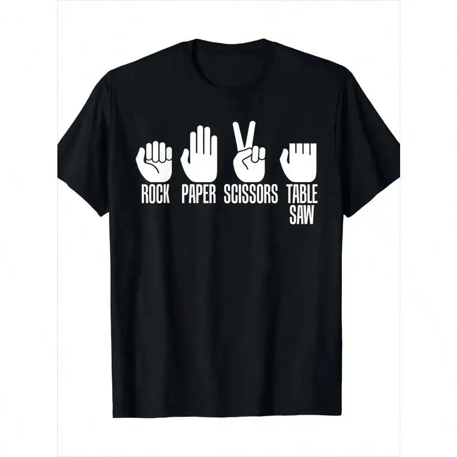 Men's Rock Paper Scissors Table Saw Graphic T-Shirt - Casual Black Cotton Tee♡