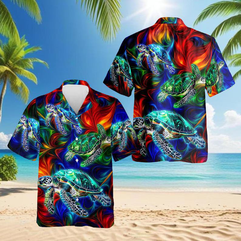 Sea Turtle Hawaii Shirt Colorful Beach Aloha Ocean Animal Mens