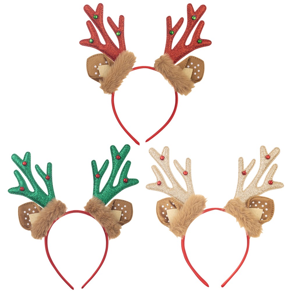 3pcs Christmas Headband Reindeer Antler Headband Hair Band Headdress