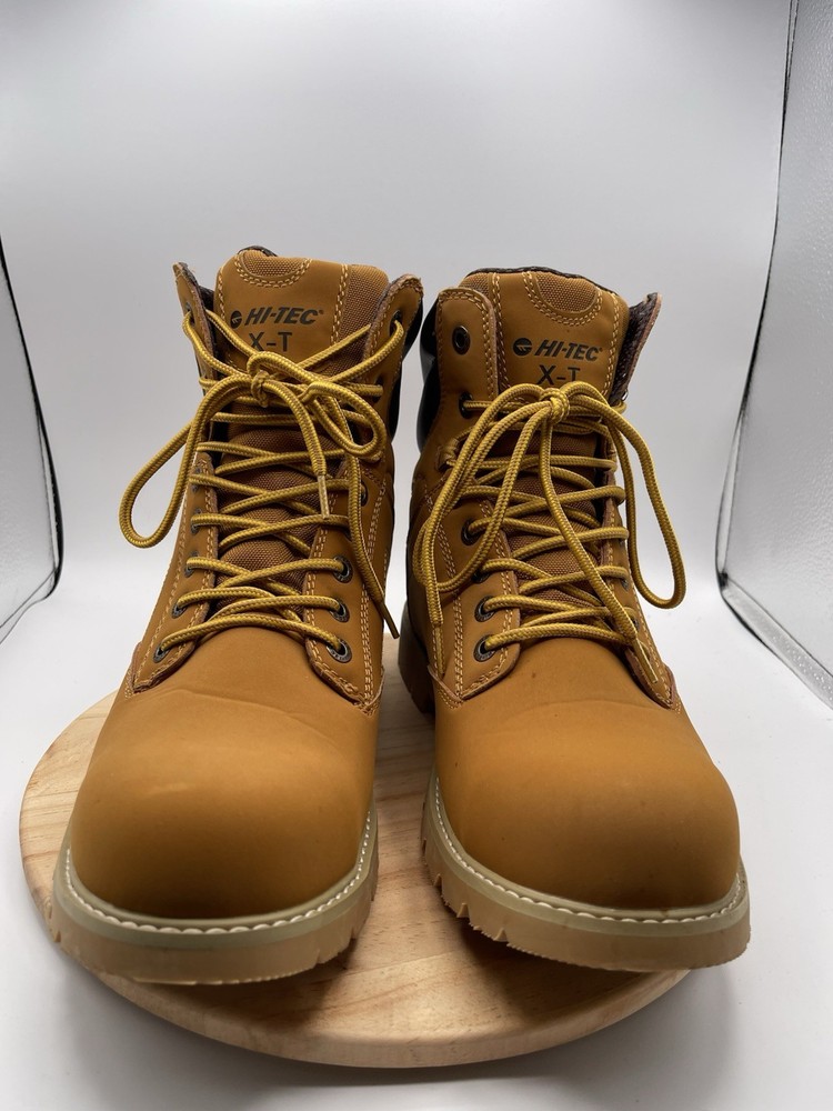 New Hi-Tec X-T Steel Toe Work Boots Mens Tan Waterproof Slip Resistant Size 10