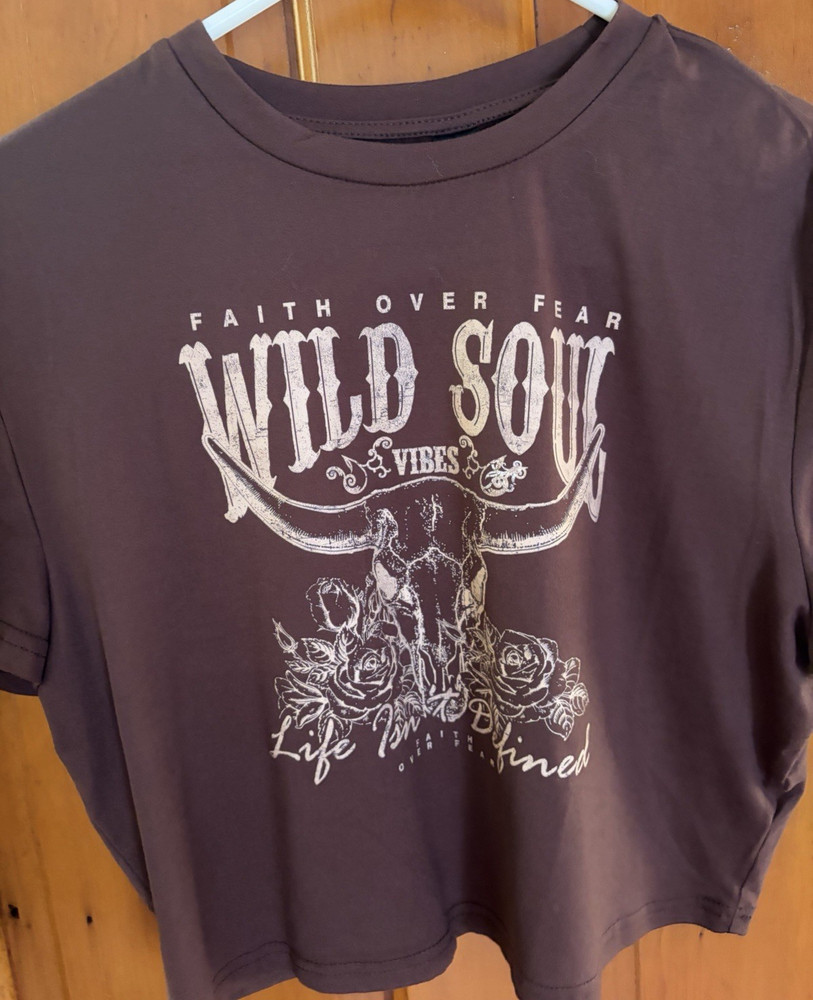 Wild Soul Brown Western Graphic Crew Neck Short Sleeve Cotton Women's T-Shirt