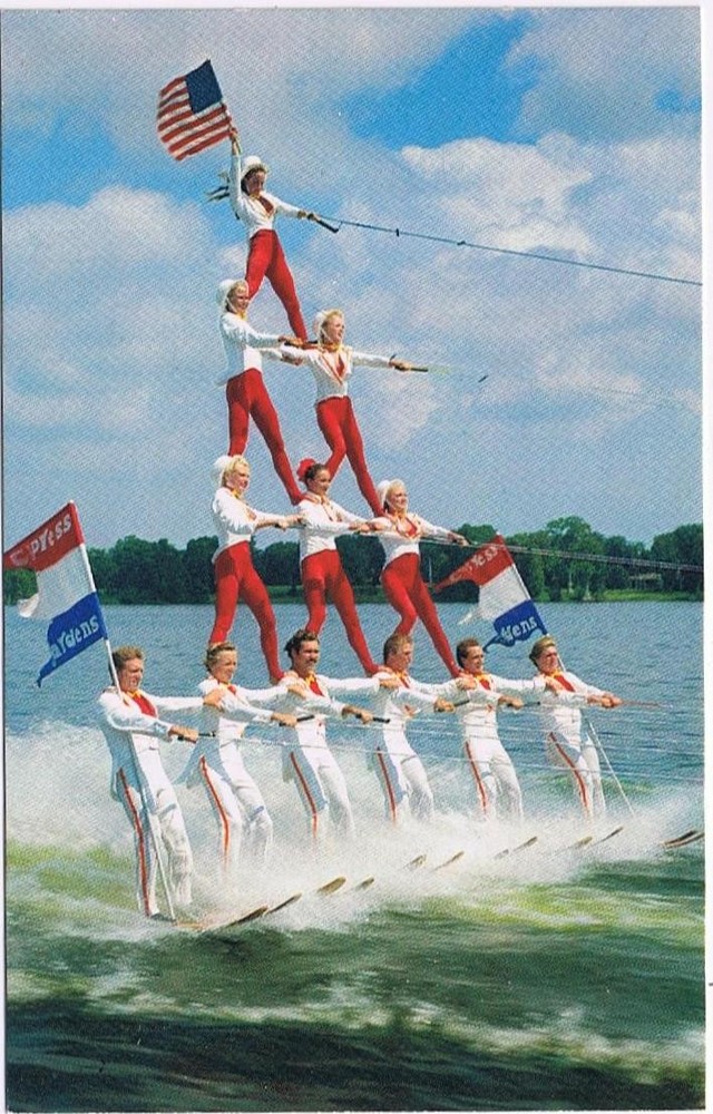 Postcard Cypress Gardens Water Ski Revue Human Pyramid Florida