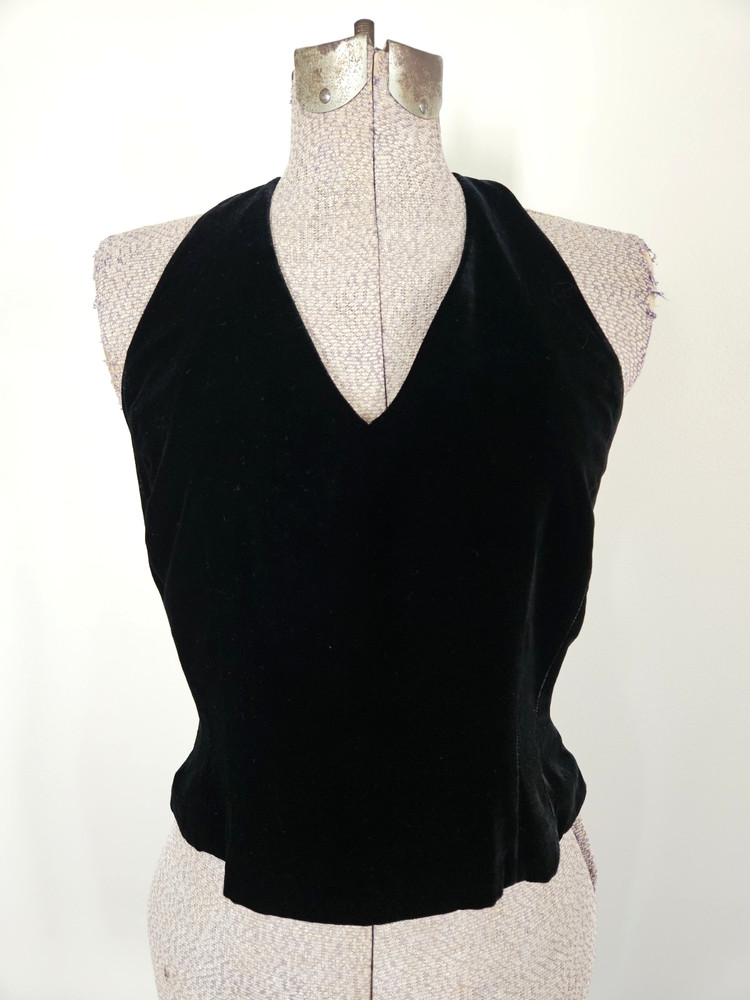 Ann Taylor Vintage Y2K Black Velvet Silk Blend Halter Top Lined