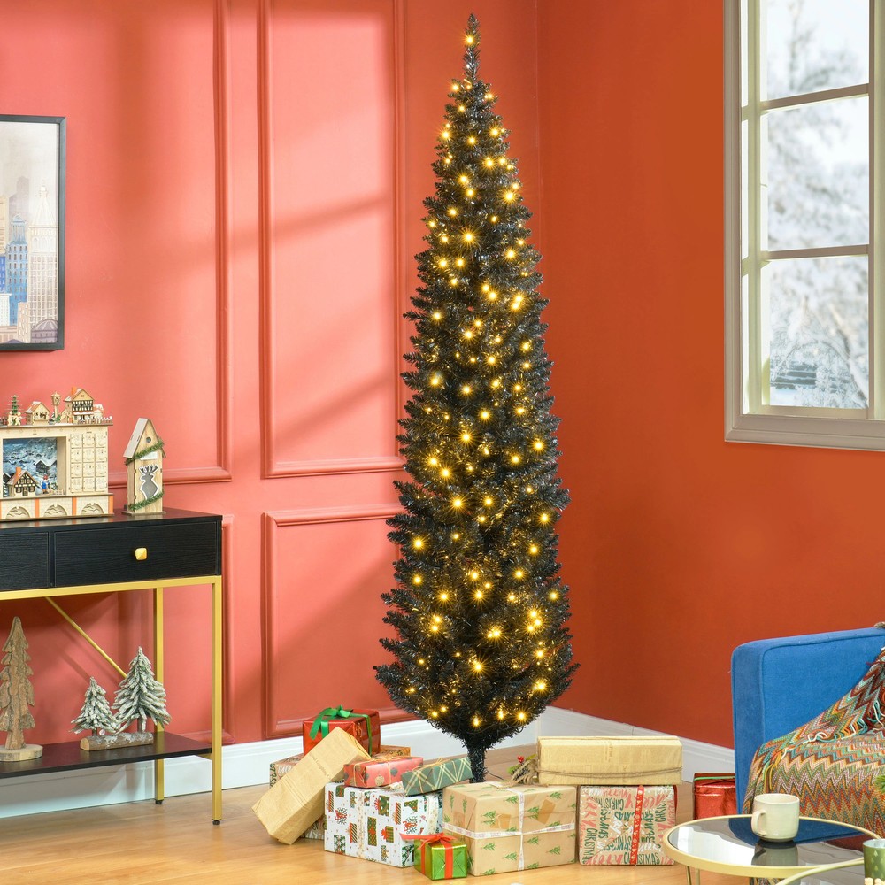 HOMCOM 7ft Tall Pre-Lit Slim Noble Fir Artificial Christmas