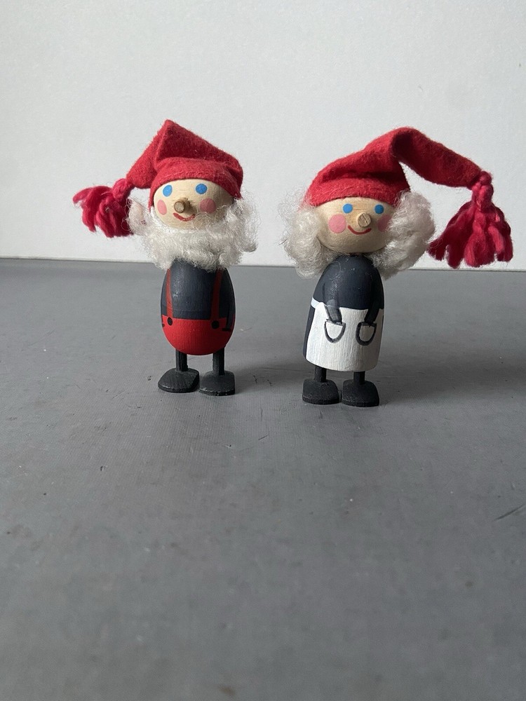 Vintage Swedish Folk Art Wood Santa Elf Tomte Gnome Christmas Figurine Handmade