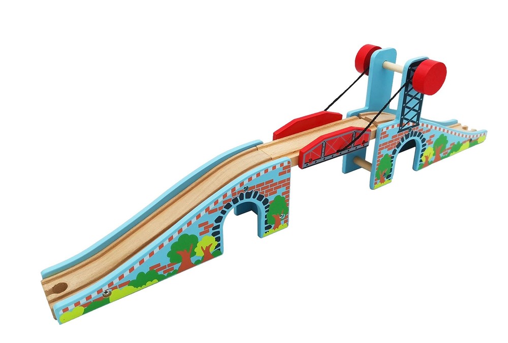 Wooden Train Track Lifting Bridge Accessory for Railroad Sets