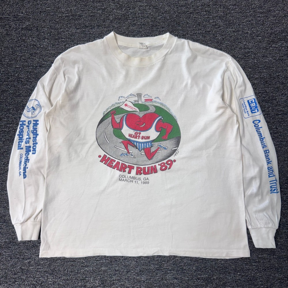 Vintage 80s Marathon Heart Run 89 Columbus GA T-Shirt Sz XL Single Stitch