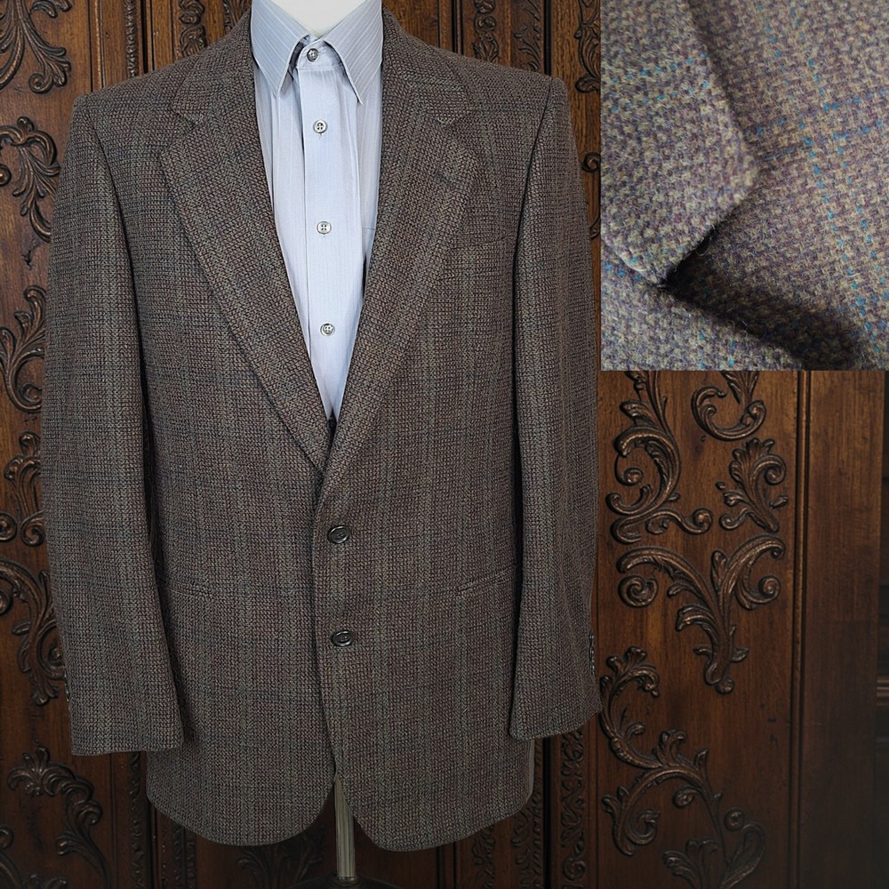 Pierre Cardin Tweed Blazer Jacket Mens 40L Brown Plaid VL Wool