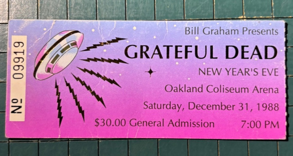 Grateful Dead New Year’s 1988-1989 Oakland Coliseum Arena Ticket Stub Space Ship