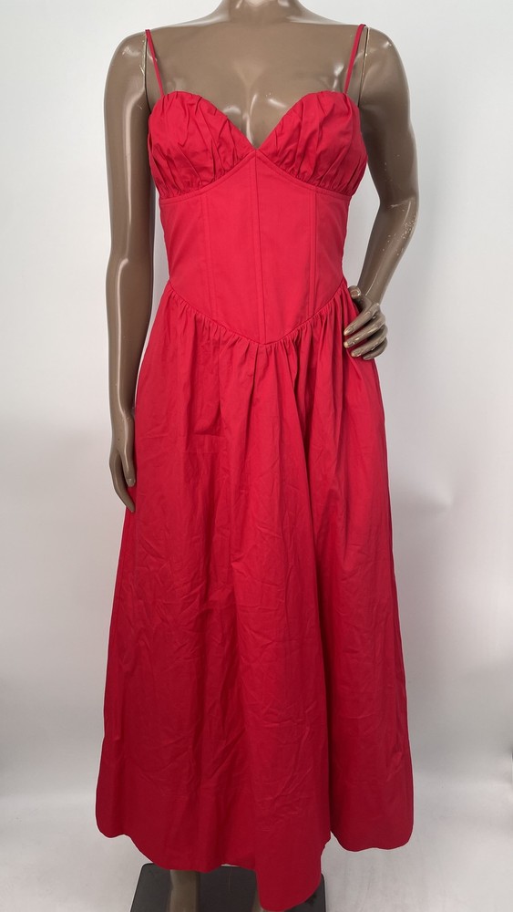Line And Dot Womens Maxi Dress Red Size XS Carmin A-Line Sweetheart Neck Cotton
