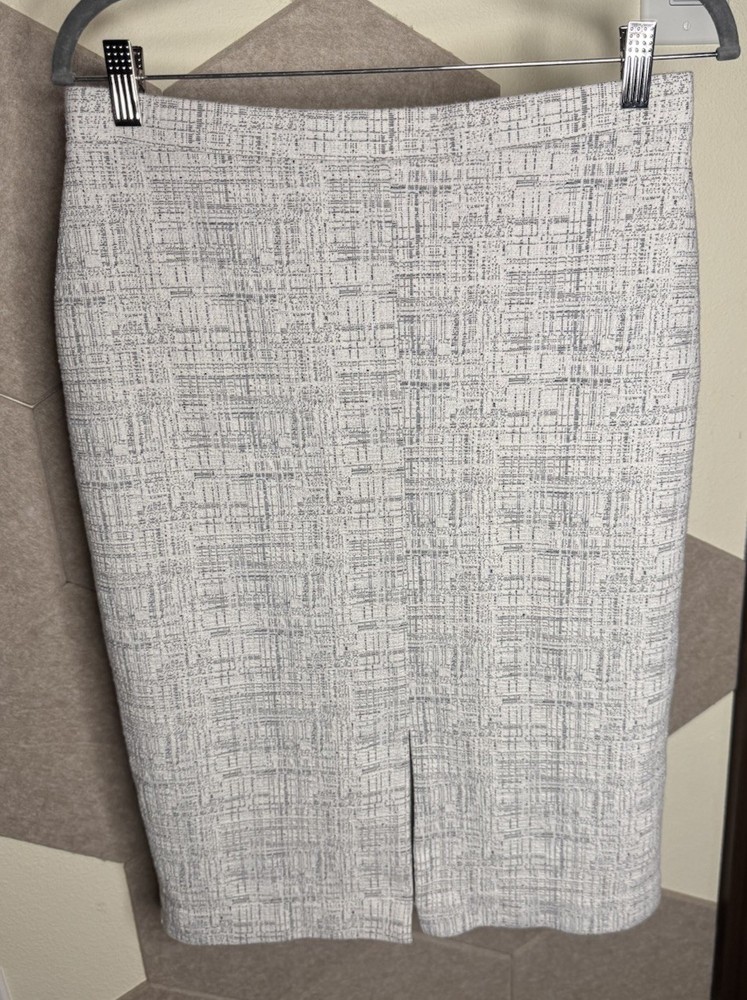 Ann Taylor Gray White Check Pencil Skirt Knee Length Women’s Size M