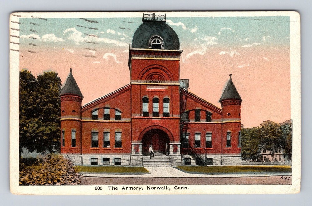 Norwalk CT-Connecticut, The Armory, Antique, Vintage c1921 Postcard