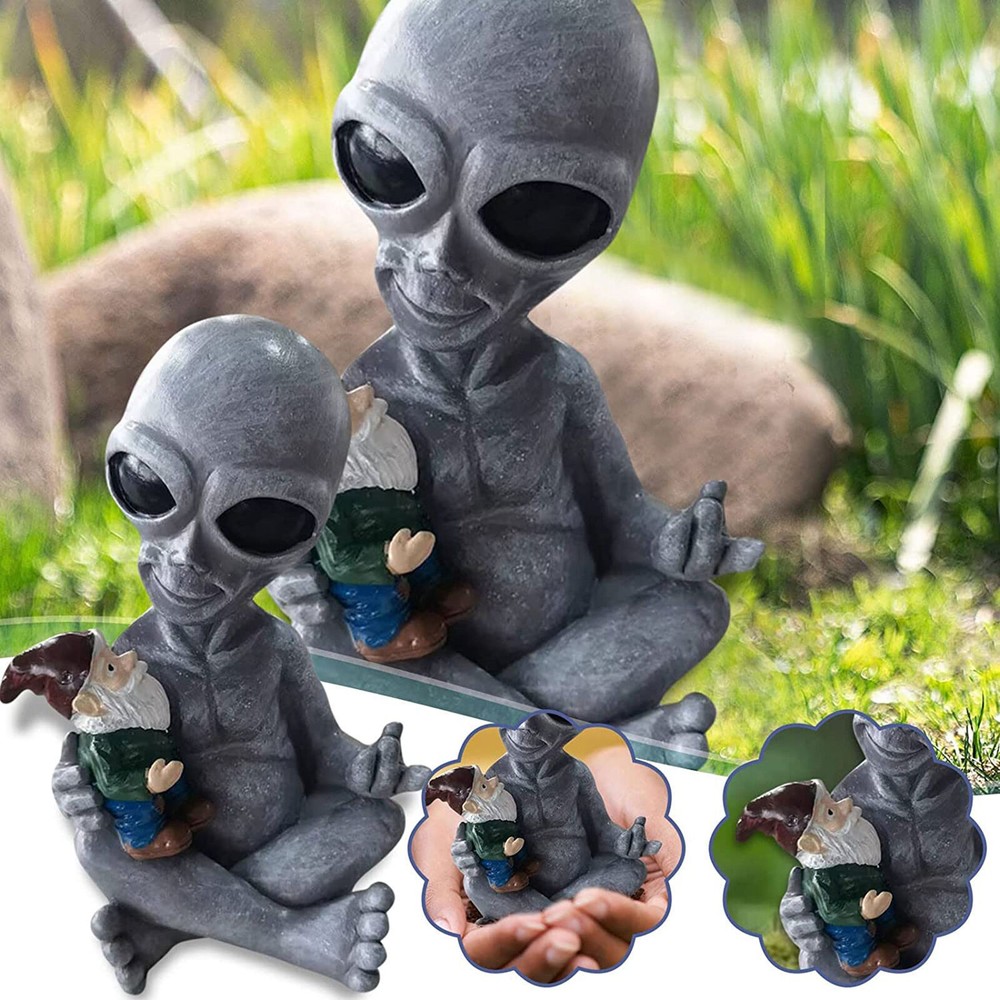 Alien with Gnome Garden Statue Friendship Stories Alien Statue Garden Decoration