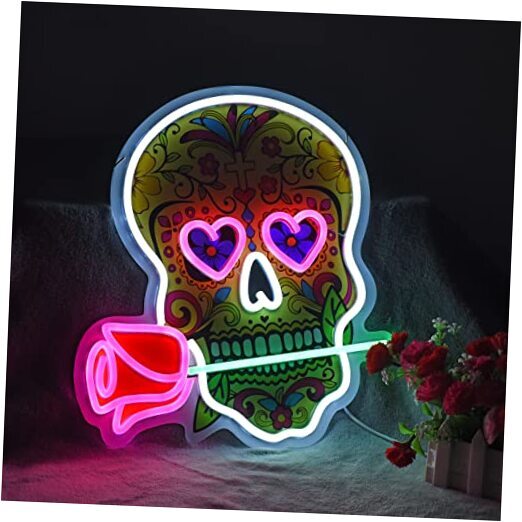 Dimmable LED Neon Skull Sign for Beer Bar, Man Cave, or Bedroom Decor