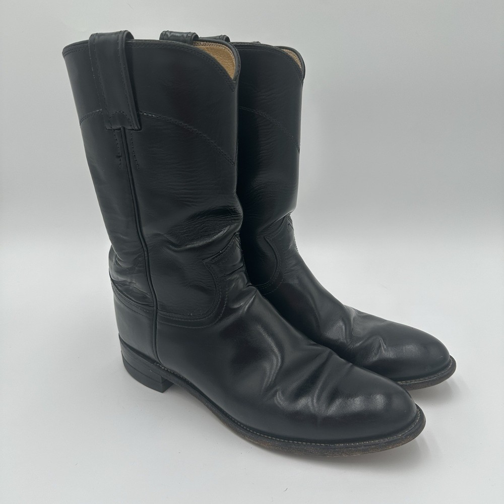 Justin Cowboy Western Boots for Women Size 7.5 B Black Leather Rodeo 11 Inch