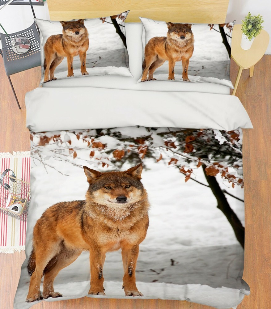 3D Red Wolf Snow ZHUA147 Bed Pillowcases Quilt Duvet Cover Set Queen King Zoe