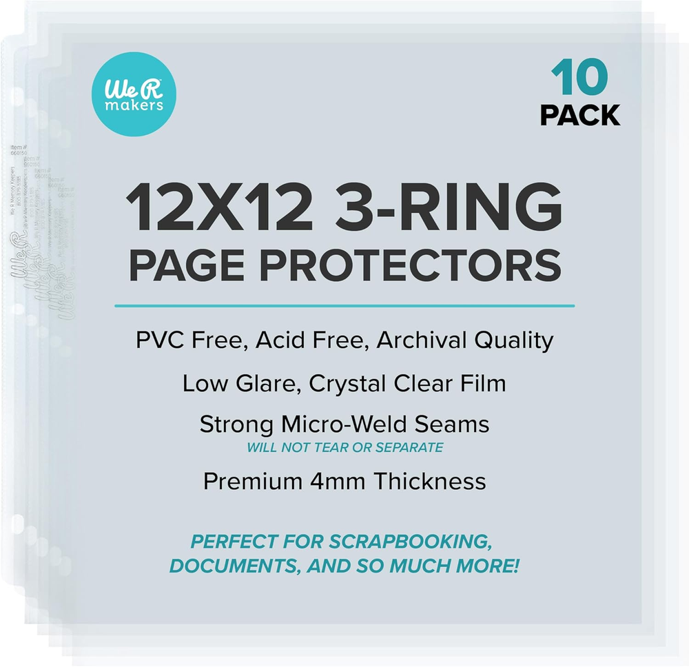 Paquete de 10 protectores de página de anillo 12X12, antideslumbrantes, compatibles con la mayoría de los álbumes de 3 anillos