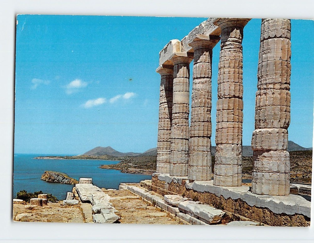 Postcard Temple of Poseidon at Cape Sounion in Greece
