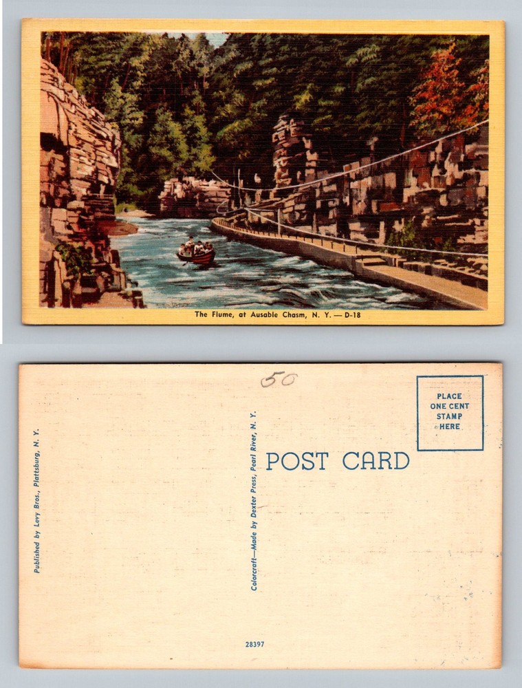 Ausable Chasm, NY-New York, The Flume River Gorge Boats Walkway Vintage Postcard