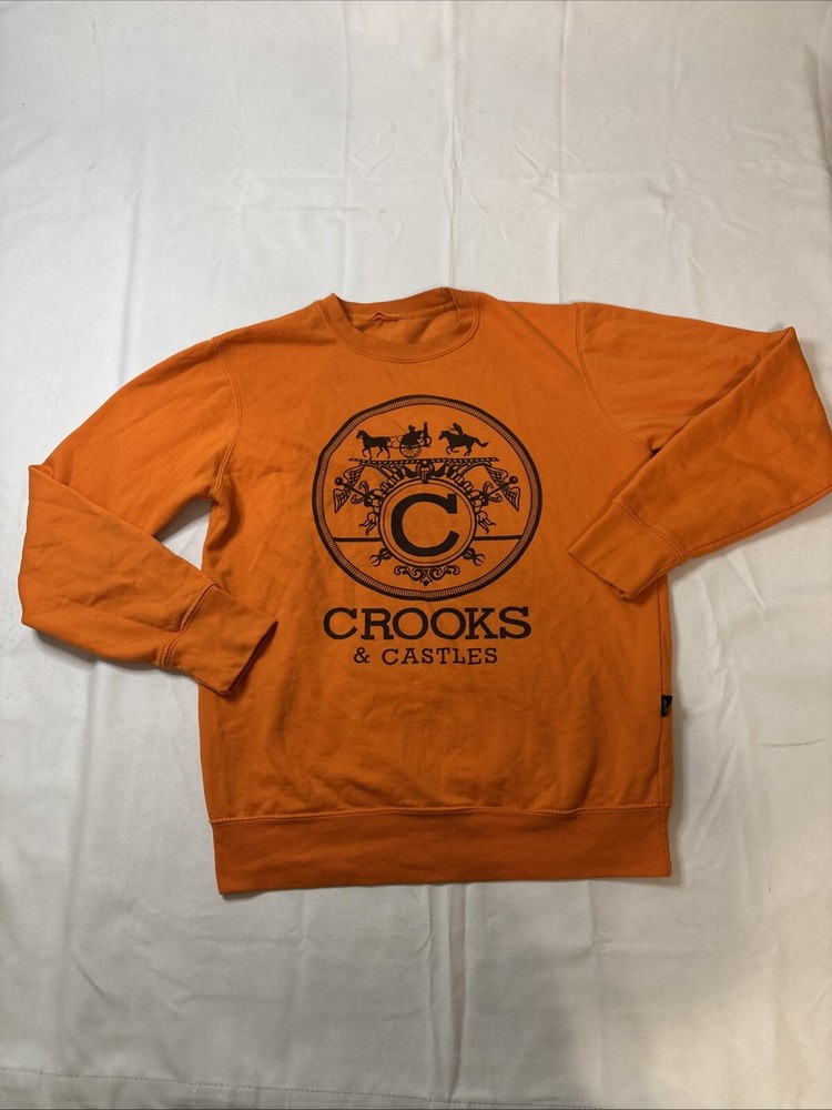 Crooks and Castles Orange Designer Style Crewneck Sweatshirt Men’s Sz Large