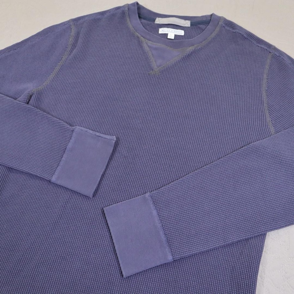 Wallace & Barnes Thermal Shirt Mens Large Blue Waffle Long Sleeve Crewneck