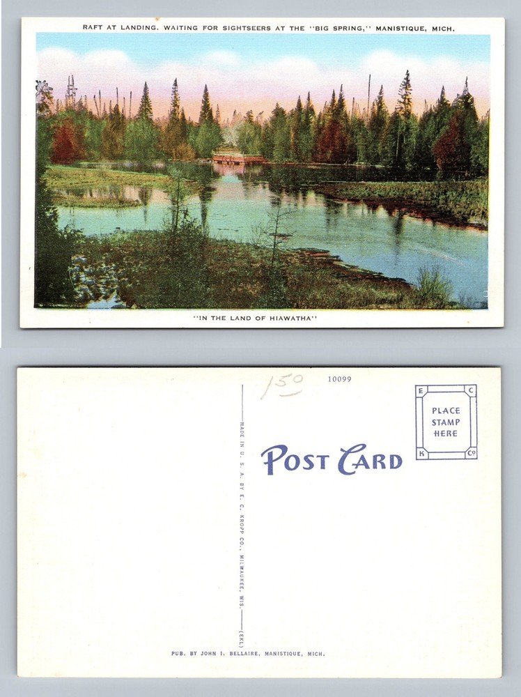 Manistique, MI-Michigan, Raft Big Spring Scenic Forest River Vintage Postcard