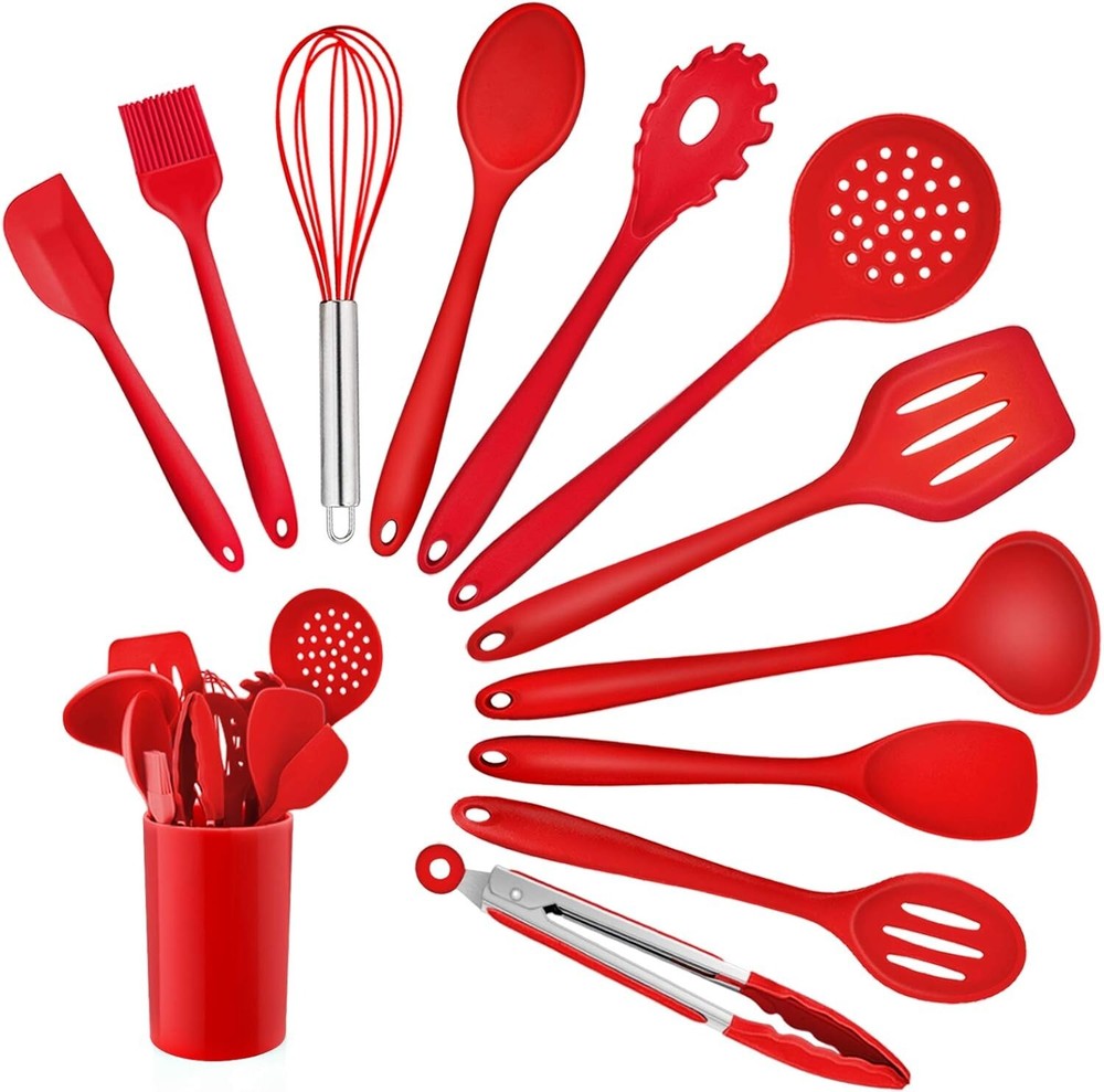 Kitchen Gadgets Set 12 Piece Cooking Utensils Tableware Silicone Non Stick Red B533