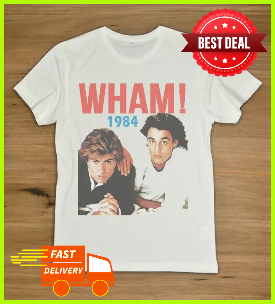 1984 WHAM George Michael Andrew Ridgeley White T-Shirt