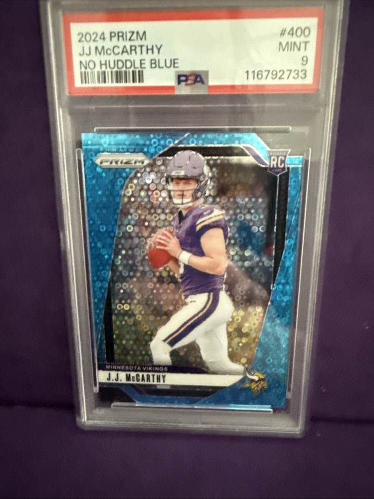 2024 Panini Prizm - Rookies J.J. McCarthy #400 No Huddle Blue Prizm /99 (RC)